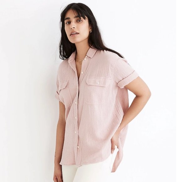 Madewell Lightspun Short-Sleeve Flap-Pocket Shirt - Wisteria Dove - Picture 2 of 6